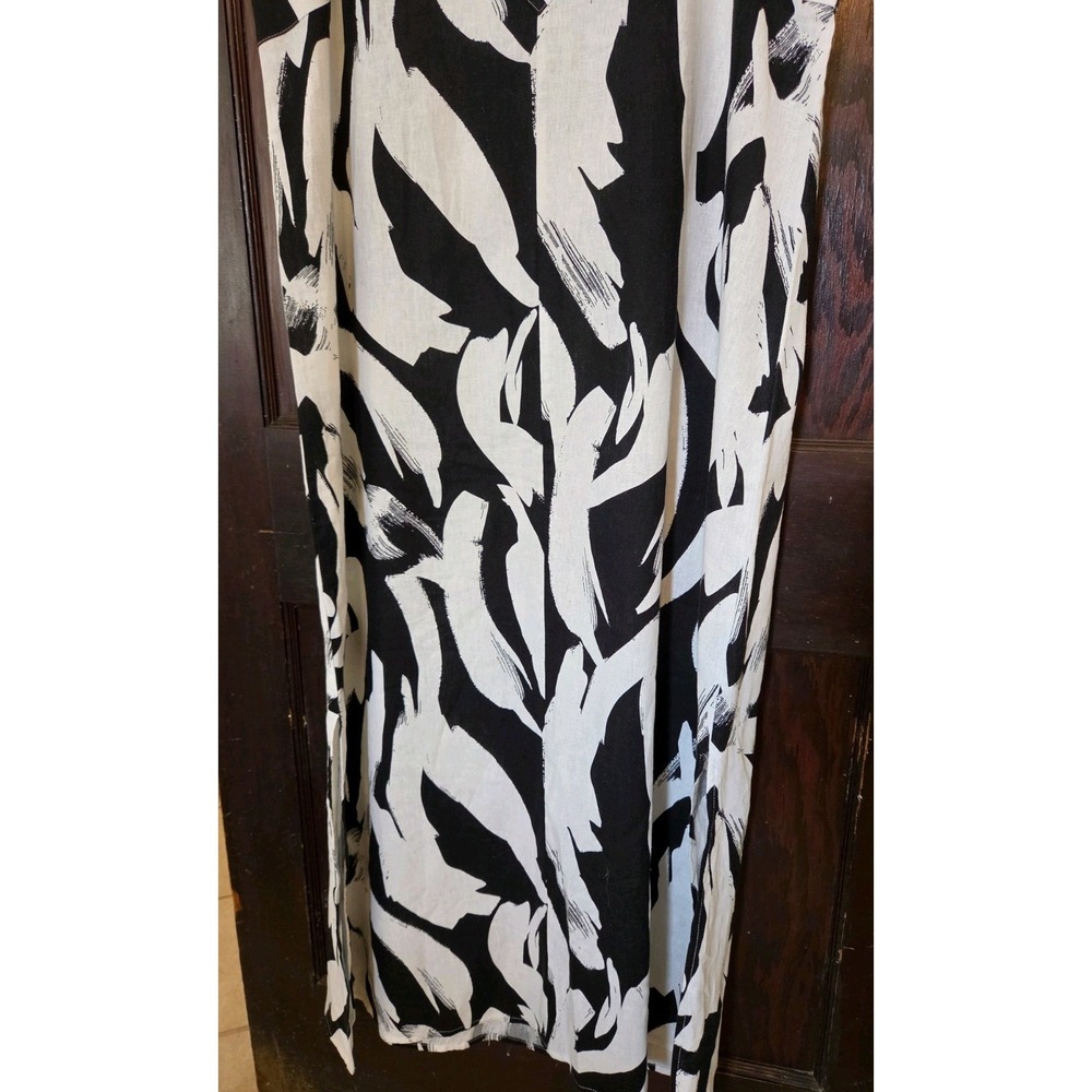 DKNY Dress Linen Blend Long Slits L Black White New With Tags Boho Beach Casual - Picture 4 of 12